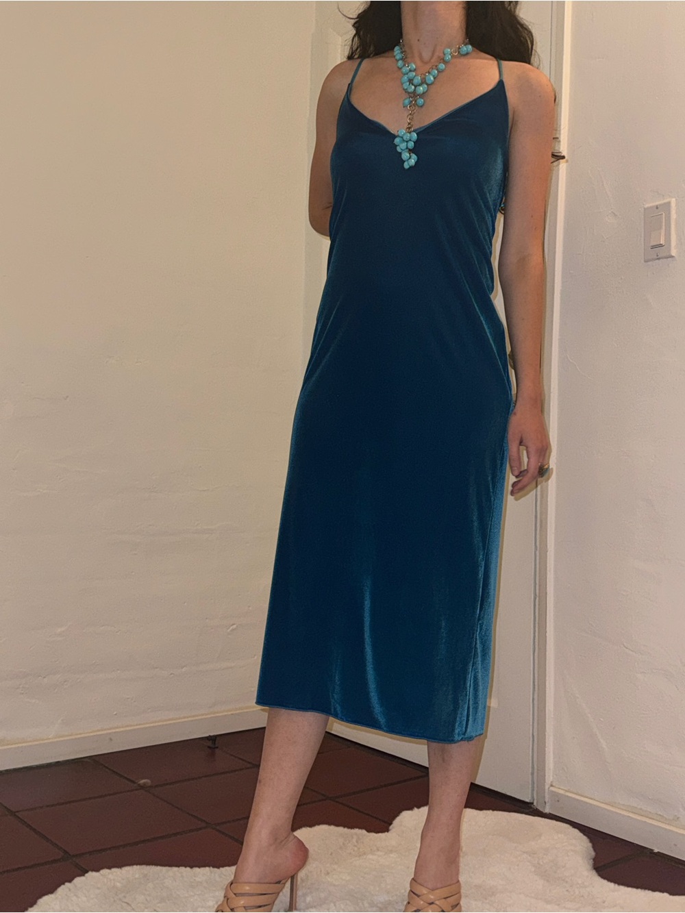 Zara Sleek Teal Velvet Slip Dress